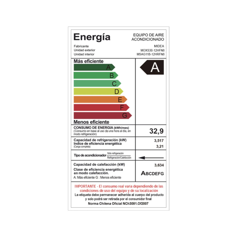 Aire Acondicionado Split Muro Inverter Midea Xtra Gas R-32